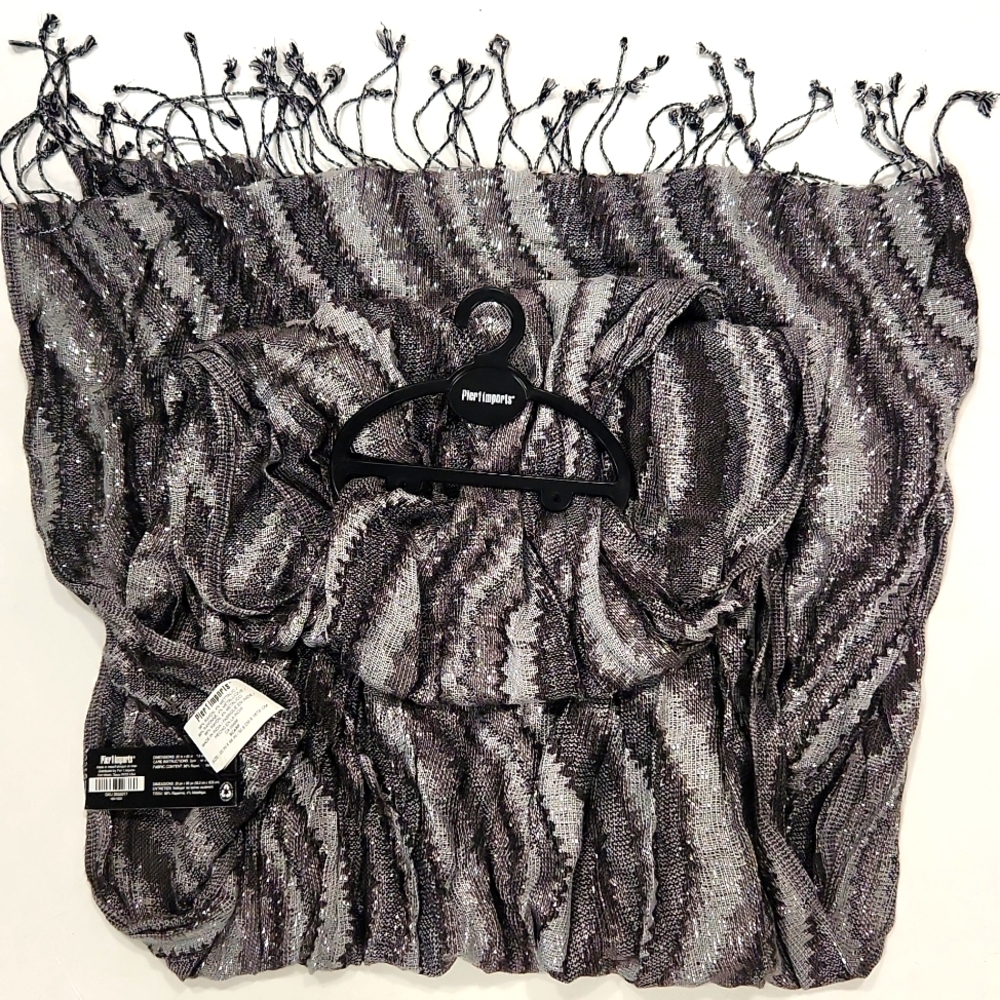 NEW!! Pier 1 Imports Gorgeous Metallic Silver & Gray Large Scarf Wrap